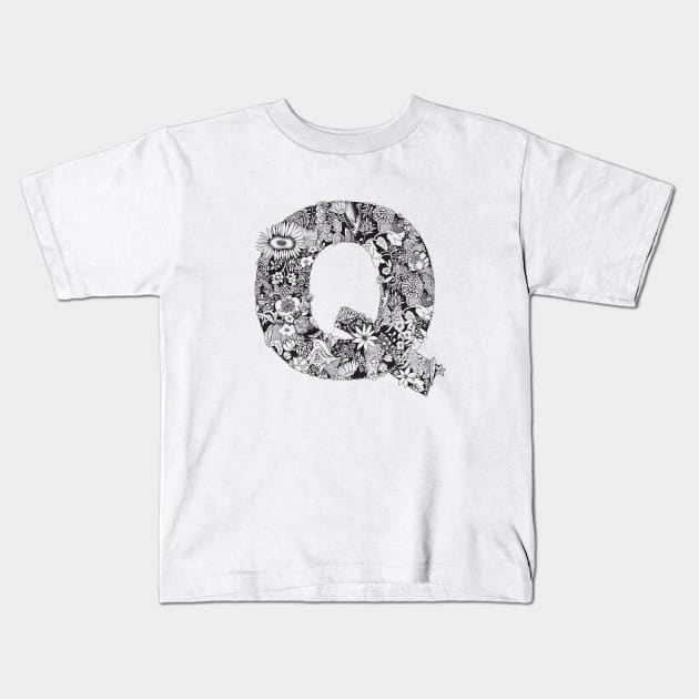 Floral Letter Q Kids T-Shirt by HayleyLaurenDesign